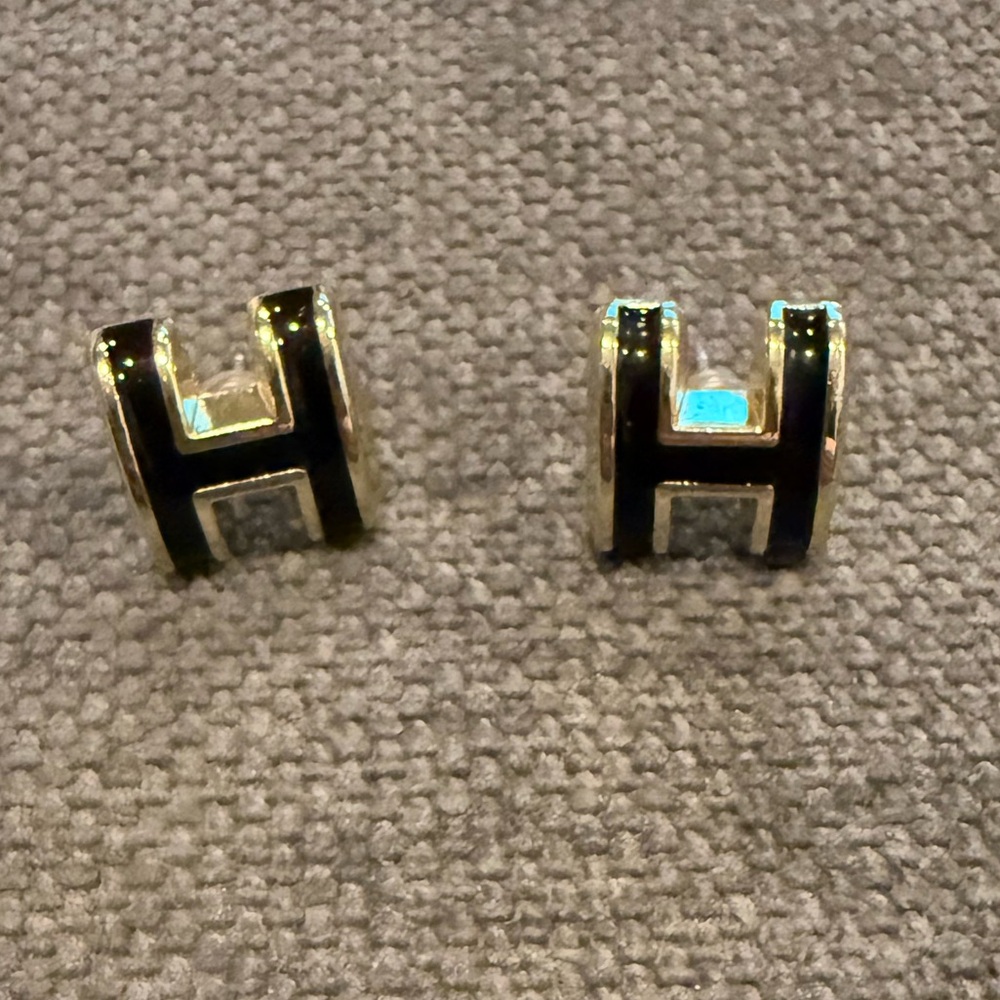 Gold and Black H Earrings